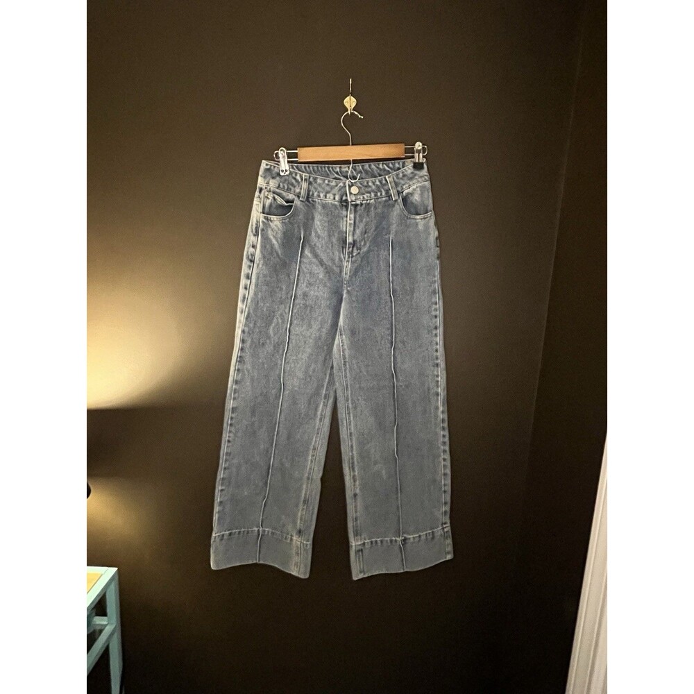 Miou Muse Jeans Womens S High Rise Wide Leg Acid Wash Front Seam Denim